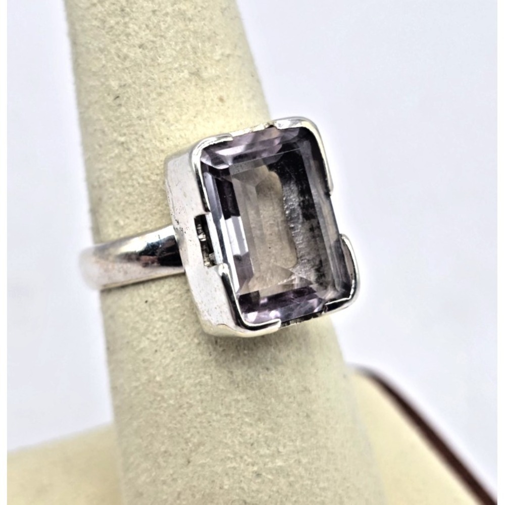 Amethyst‎ Ring Size 7 Sterling Silver 925 Rectangle Handmade Statement NWOT